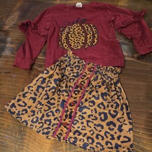 Leopard Pumpkin Kids Matching Set - Burgundy and Brown